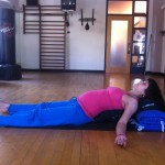 Restorative relaxation yoga pose in early second trimester